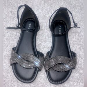 Torrid Black Rhinestone Sandals 7.5 Wide